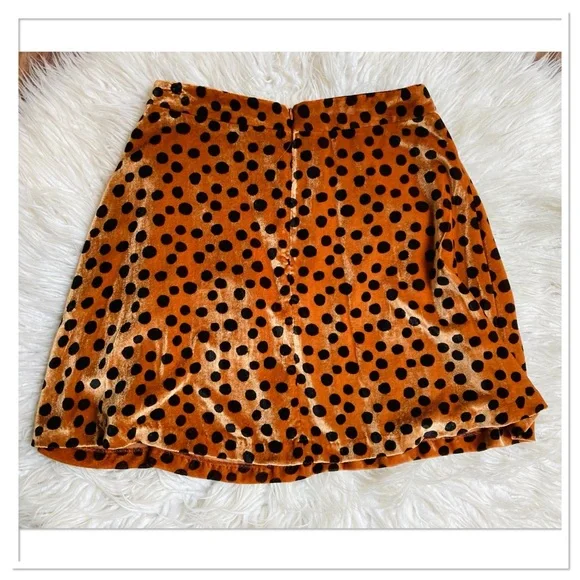 Madewell Velvet Circle Mini Skirt In Leopard Dot Orange Brown Black Size 6 - Picture 3 of 8
